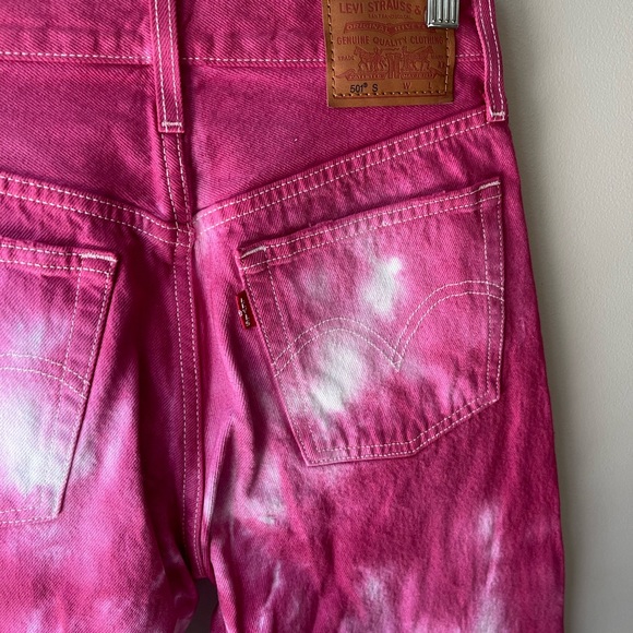 Levis 501 Skinny Jeans Tie Dye Pink Custom New Tags Distressed Button Fly 26x28 - Picture 5 of 8